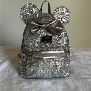 Disney Loungefly Silver Sequin Mini Backpack